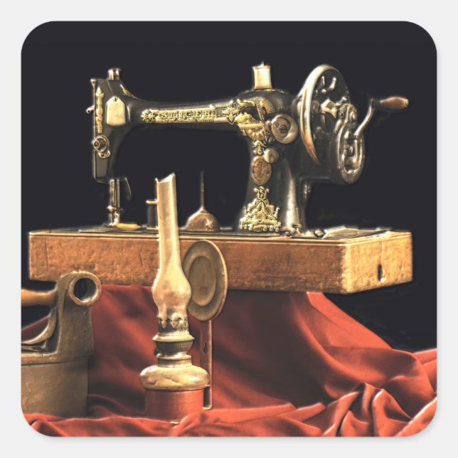 Sticker Carré Machine à coudre vintage (Devant)