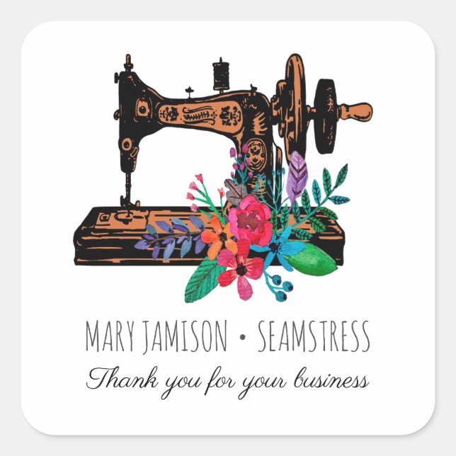 Sticker Carré Machine à coudre Vintage Seamstress (Devant)
