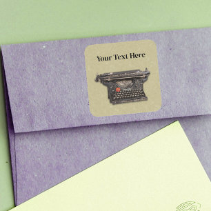 Sticker Carré Machine à écrire à thème Vintage noir sur Tan