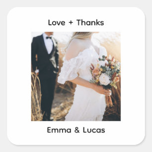 Sticker Carré Machine à écrire minimaliste   Merci Photo Mariage