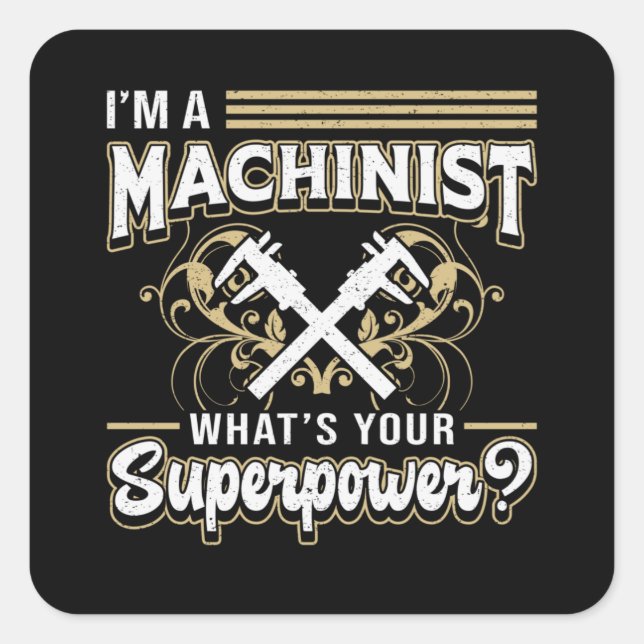 Sticker Carré Machine mécanique CNC Machine Superpower Cadeau (Devant)