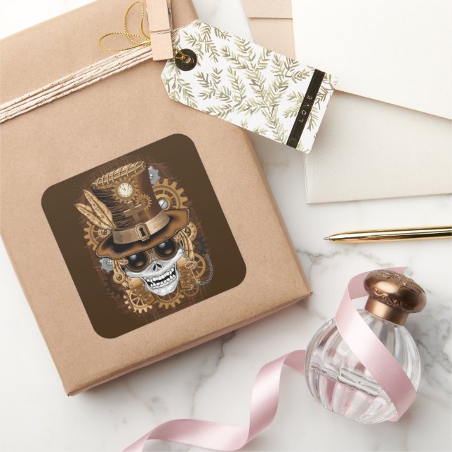 Sticker Carré Machine rétro Voodoo à vapeur crâne (Cadeaux)