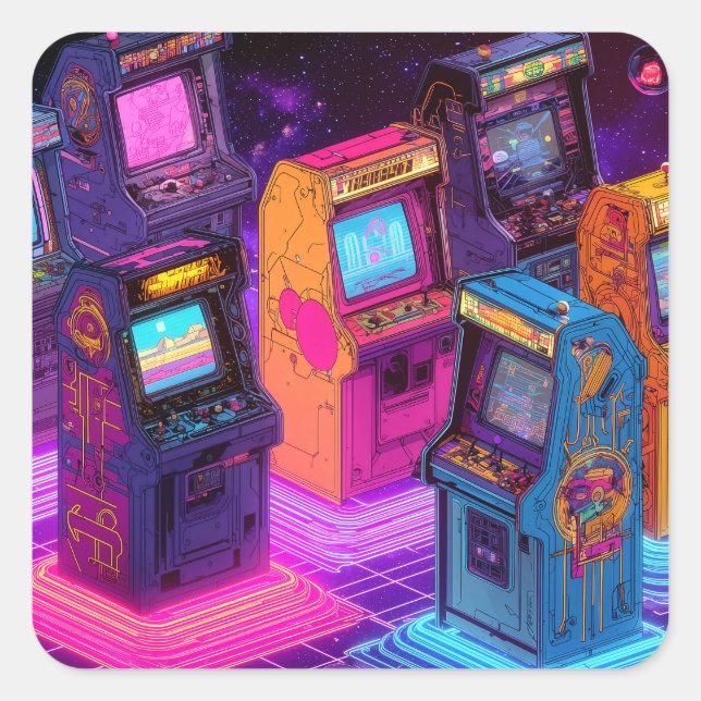Sticker Carré Machines de jeux vidéo rétro (Devant)