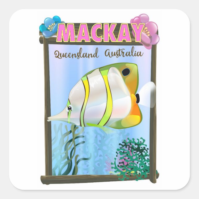 Sticker Carré Mackay Australie poster de voyage tropical (Devant)