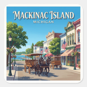 Sticker Carré Mackinac Island rue principale Michigan