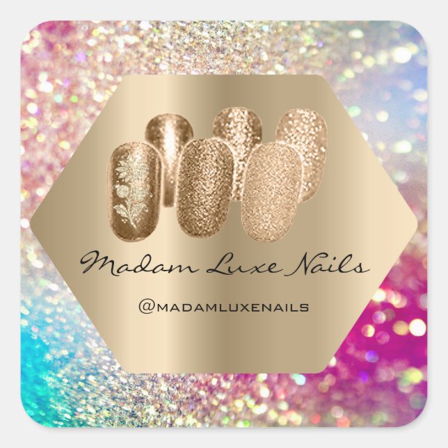 Sticker Carré Madame Luxe Nail Parties scintillant Rose Gold Hol (Devant)