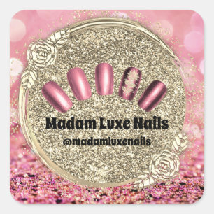 Sticker Carré Madame Luxe Parties scintillant à ongles Gold Fram