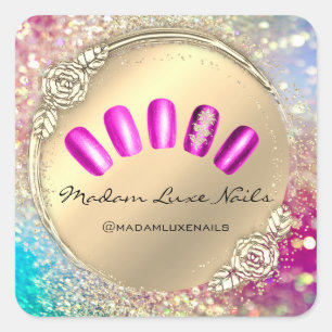 Sticker Carré Madame Luxe Parties scintillant à ongles Rose or r