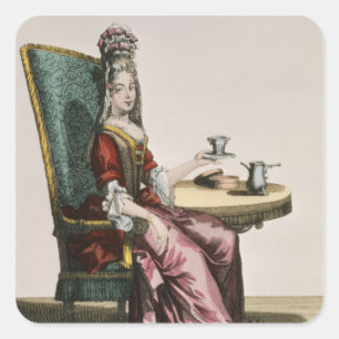 Sticker Carré Madame Taking Coffee, plat de mode, c.1695