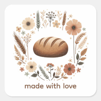 Sticker Carré Made With Love Bread Label | Cottagecore Bakery