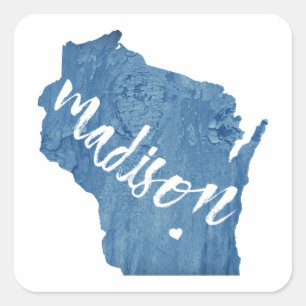 Sticker Carré Madison, Wisconsin Wood Grain