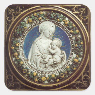 Sticker Carré MADONNA AVEC ENFANT, Couronne de Noël florale rond