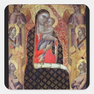 Sticker Carré Madonna et enfant couronnés avec six anges