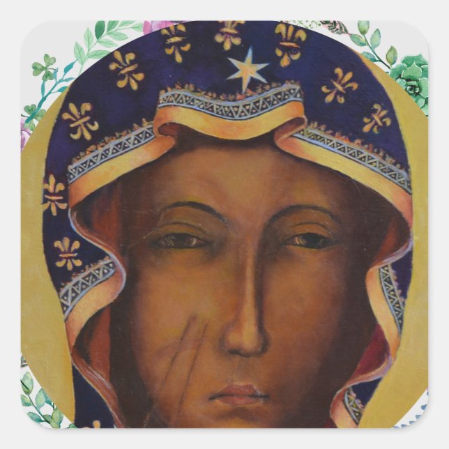 Sticker Carré Madonna noire polonaise traditionnel cadeau cathol (Devant)