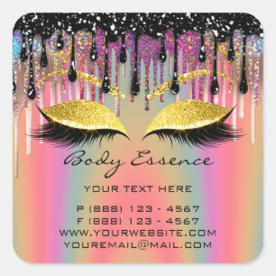 Sticker Carré Magasin d'extension de cils Holograph Drip Rose 