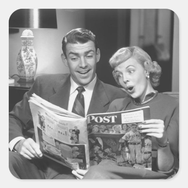 Sticker Carré Magazine Couple Reading (Devant)