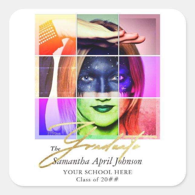 Sticker Carré Magazine Pop Art Retro Moderne Graduation Photo (Devant)