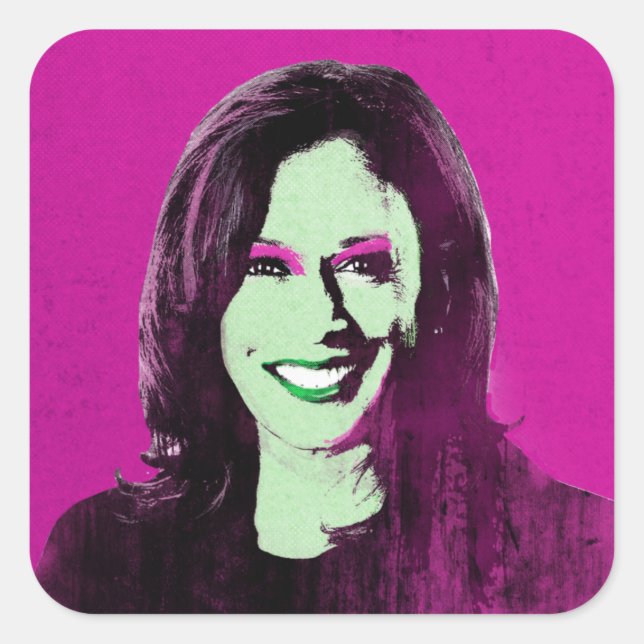 Sticker Carré Magenta Kamala Harris Pop Art (Devant)