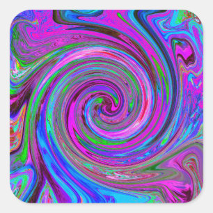 Sticker Carré Magenta Swirl coloré Retro Design abstrait