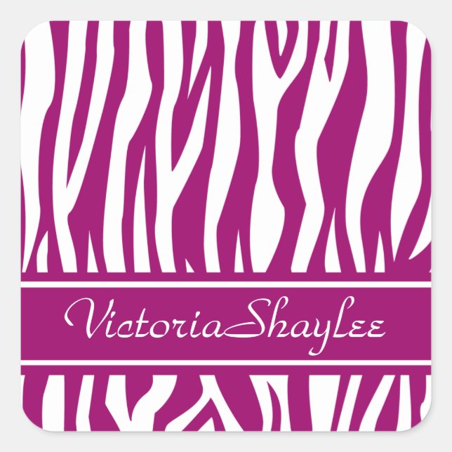 Sticker Carré Magenta Zebra Impression avec texte personnalisé (Devant)