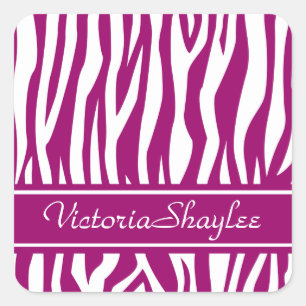 Sticker Carré Magenta Zebra Impression avec texte personnalisé