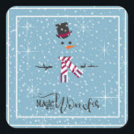Sticker Carré Magic and Wonder Christmas Snowman Blue ID440<br><div class="desc">Belle conception autocollante carré de Noël avec un bonhomme de neige stylisé encadré en blanc sur un arrière - plan bleu cadet parsemé de flocons de neige et d'étoiles. La typographie branchée de 'Magic and Wonder' complète le design. Ajoutez votre nom pour personnaliser. Recherchez ID440 pour voir d'autres produits de...</div>