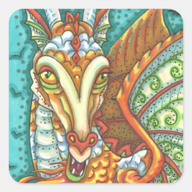 STICKER CARRÉ MAGIC CANDY CORN DRAGON, IMAGINAIRE HALLOWEEN (Devant)