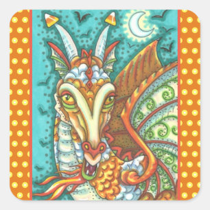STICKER CARRÉ MAGIC CANDY CORN DRAGON, IMAGINAIRE HALLOWEEN