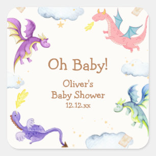 Sticker Carré Magic Fairytale Baby shower Dragon Magique