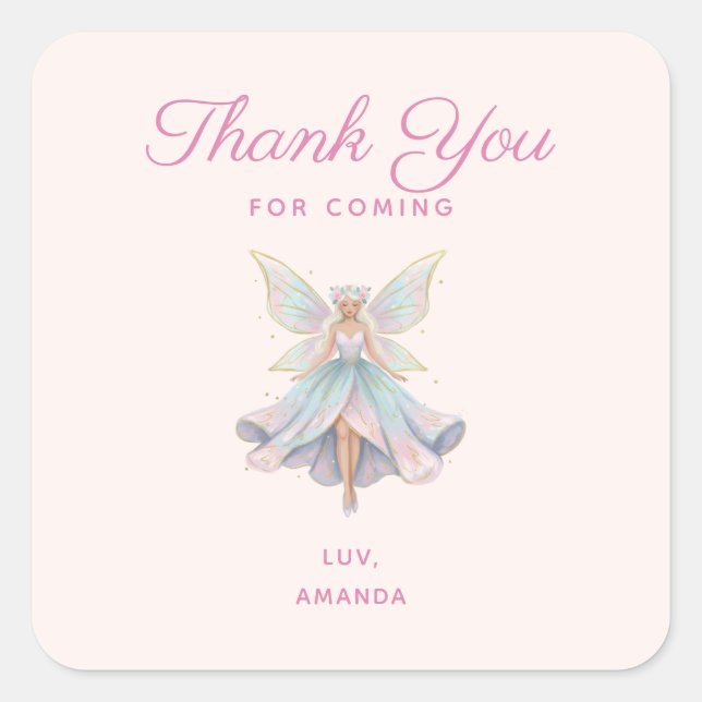 Sticker Carré Magical Angel Fairy Pastel Colors Party Thank You (Devant)