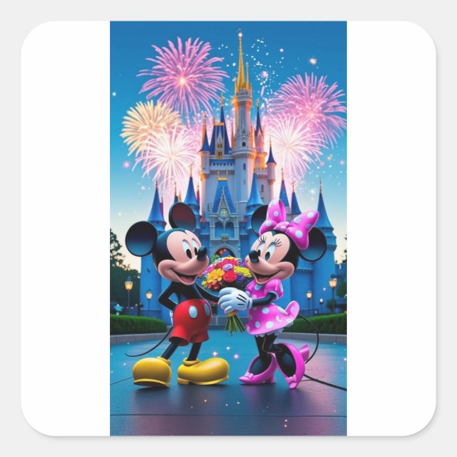 Sticker Carré Magical Castle Mickey and Minnie Mouse Party Paper (Devant)