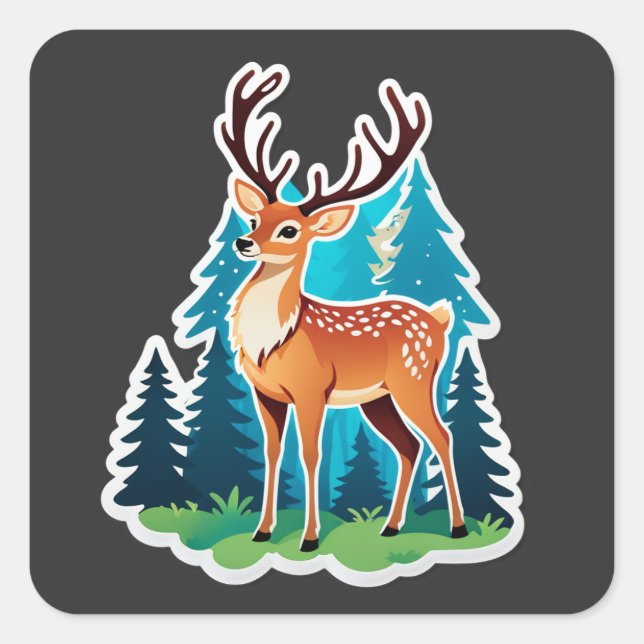 Sticker Carré Magical Deer Woodland (Devant)