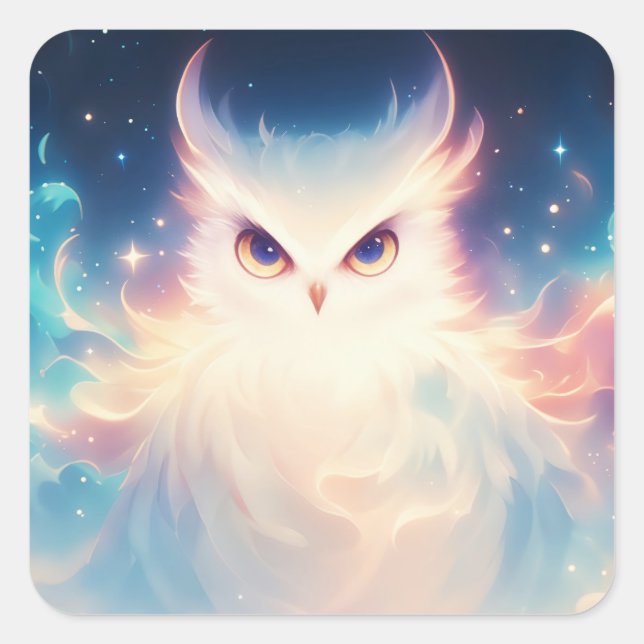 Sticker Carré Magical Glowing White Fantasy Owl (Devant)