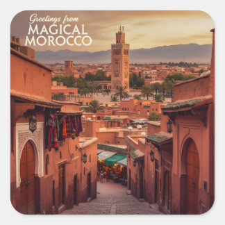 Sticker Carré Magical Morocco Sunset View Koutoubia Marrakech