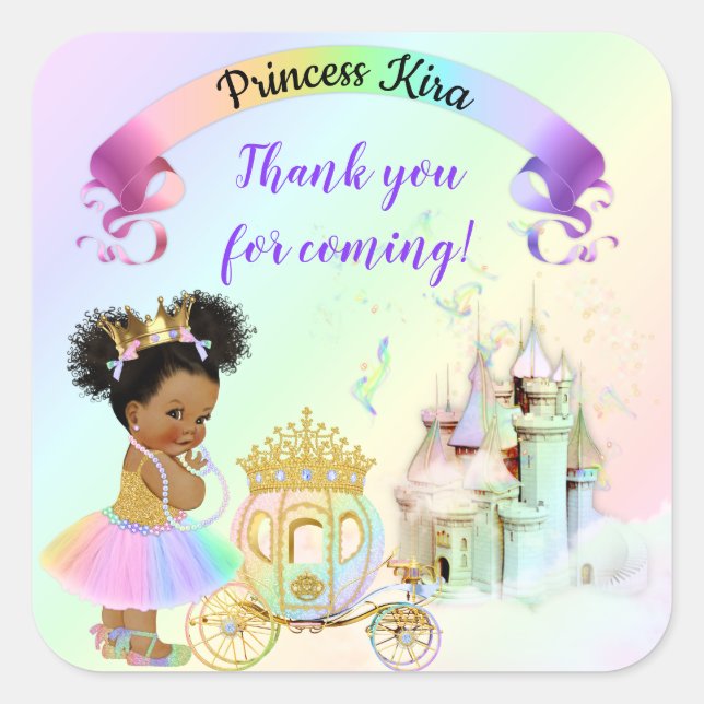 Sticker Carré Magical Rainbow Princess Castle Carriage (Devant)