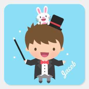 Sticker Carré Magicien Garçon Magique Bunny Trick pour enfants
