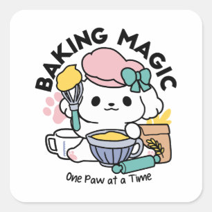 Sticker Carré Magie de la pâtisserie une patte à la fois Chiot m