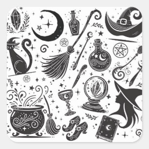 Sticker Carré Magique sorcière Whimsical Wiccan Pagan Parti