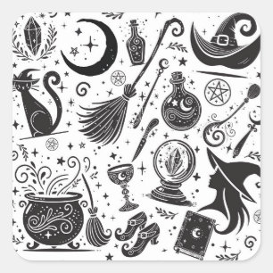 Sticker Carré Magique sorcière Whimsical Wiccan Pagan Parti