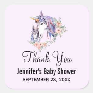Sticker Carré Magique Unicorn maman & bébé Merci d'aquarelle