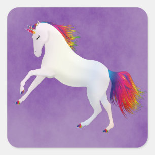 Sticker Carré Magique White & Rainbow Whimsical Unicorn Party