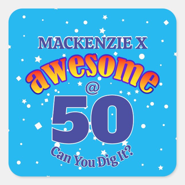 Sticker Carré MAGNIFIQUE 50 BLEU CLAIR Anniversaire (Devant)