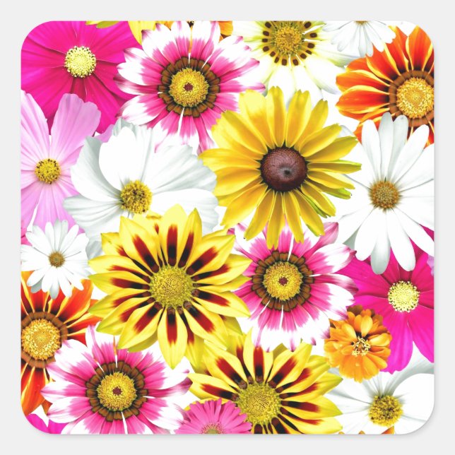 Sticker Carré Magnifique fleurs rose jaune Accessoires motifs (Devant)