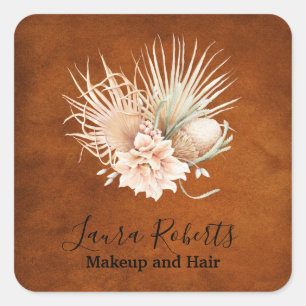 Sticker Carré Magnifique Pampas Floral Boho en Terracotta pour l