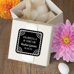 Sticker Carré Magnifique Papel Picado Black Wedding Favor Sticke