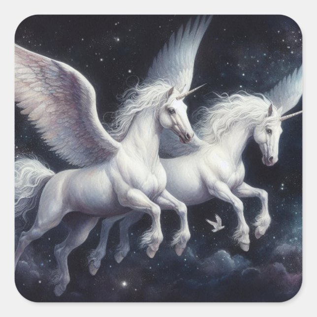 Sticker Carré Magnifique Pegasus dans le ciel foncé (Devant)