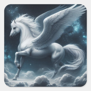 Sticker Carré Magnifique Pegasus dans le ciel foncé