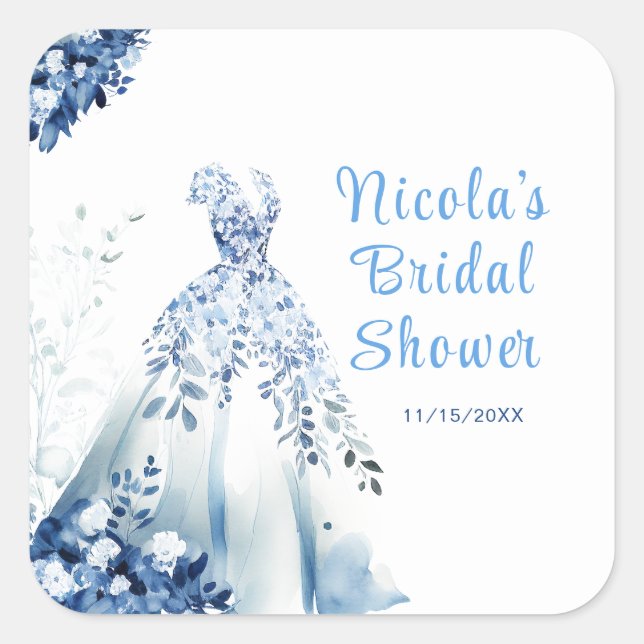 Sticker Carré Magnifique robe florale bleue pour la douche de la (Devant)