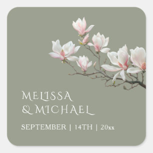 Sticker Carré Magnolia de mariage d'art délicat
