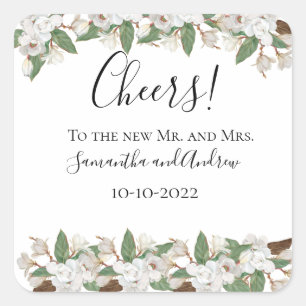 Sticker Carré Magnolias Blancs Élégant Mariage